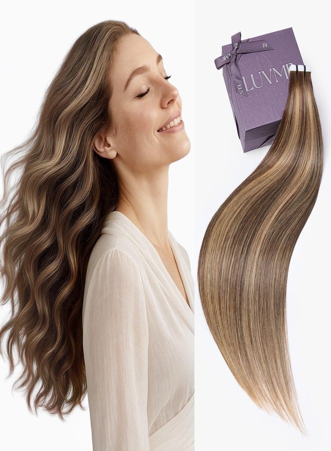 LUVME وصلات شعر LUVME غير المرئية بشريط لاصق، شعر بشري، 14 بوصة، 50 غرام، 25 قطعة، لون رمادي دافئ، خصلات فاتحة، شعر أملس، وصلات شعر مستقيمة مزدوجة الجوانب بدون خياطة. - Image 1